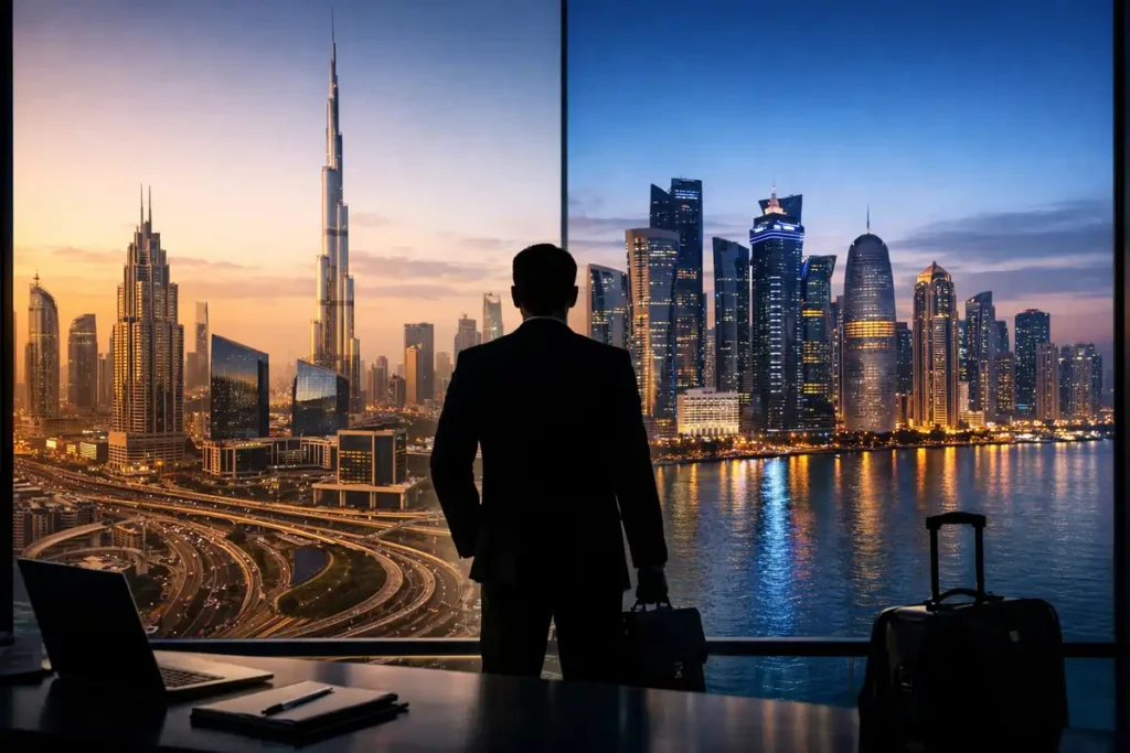 Dubai vs. Qatar Jobs: Salary and Living Cost Comparison—Which Gulf Destination Offers the Best Career Opportunity? 1 Dubai vs Qatar jobs salary comparison skyline Dubai and Doha